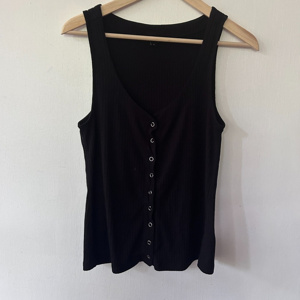 Torrid Black‎ Ribbed Snap Front Tank Womens Large Scoop Neck Grunge Emo Goth